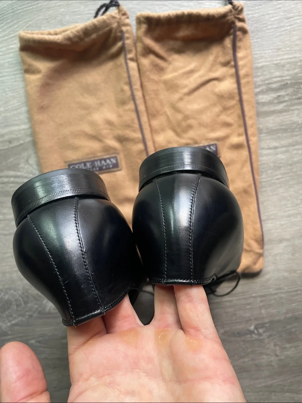 Cole Haan Black Leather Derby Oxfords with Burgundy Lining